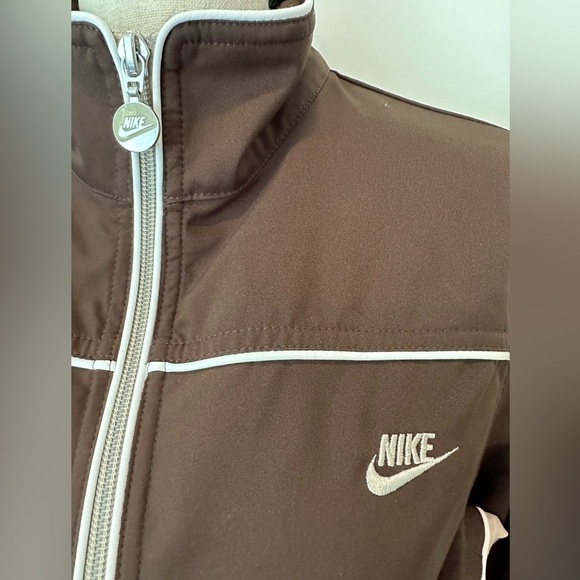 Vintage Nike Brown Track Jacket Zip Front Trim Logo  Medium Y2K Retro - Picture 3 of 9